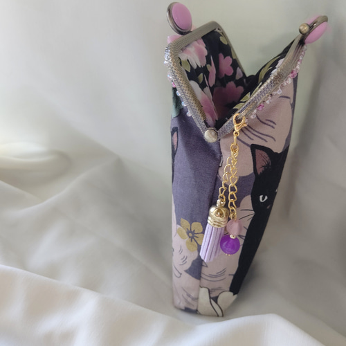 ツンデレ黒猫ちゃんモーブver.☆がま口 ポーチ タバコケース/メガネも  