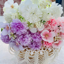 ピンク系 造花 花束 ブーケ アーティシャルフラワー リボン 贈答・贈呈用花束・造花花束・花束ギフト】バラとアルストロメリアと