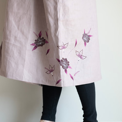 スタンドカラーシャツドレス/くすみピンク　手描き・更紗牡丹 6枚目の画像
