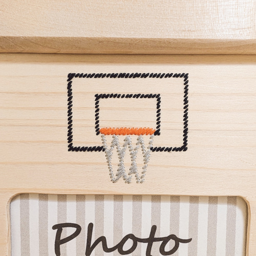 バスケットボールの木刺繍フォトフレーム バスケットボールと