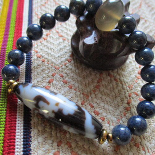 開光 皇帝龍五本爪 龍神天珠とラピスラズリのブレスレット