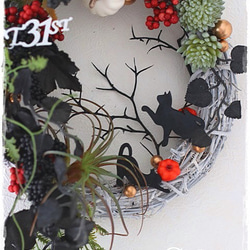 【ハロウィン】黒猫さんが遊ぶハロウィンの森リース。「Creema限定」 3枚目の画像
