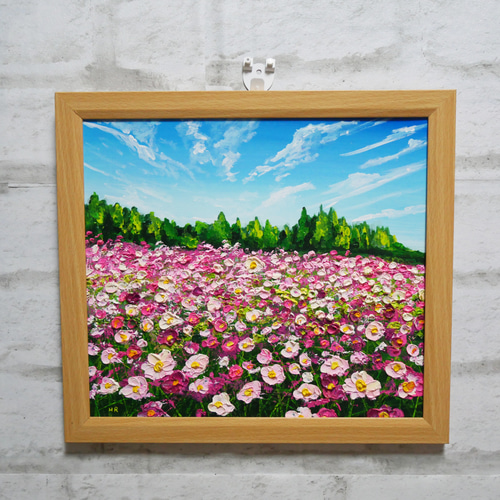 油絵 絵画 【コスモス畑】色紙 油絵 絵画 コスモス畑【色紙】 絵画 HR 通販 14626713｜Creema