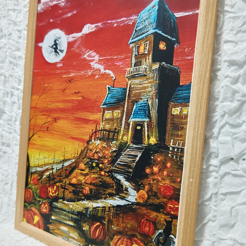 「ハロウィン　キャット」油絵　原画　オリジナル　１点物　絵画 ハロウィン キャット」油絵 原画 オリジナル 1点物 絵画
