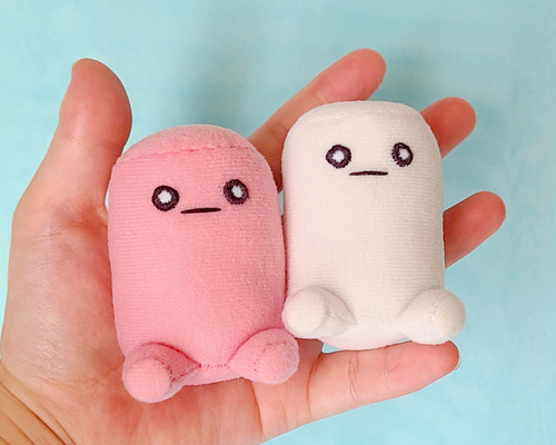 マシュマロ型ぬいぐるみ ピンクと水色 ぬいぐるみ マスコット マシュマロアニマル ペンギン ラブ