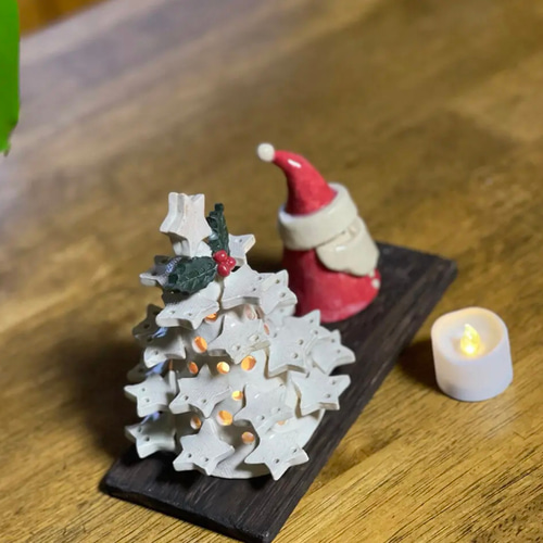 陶器　サンタクロース　クリスマス　お飾り　キャンドルホルダー　サンタ　ツリー 陶器 サンタクロース クリスマス お飾り キャンドルホルダー