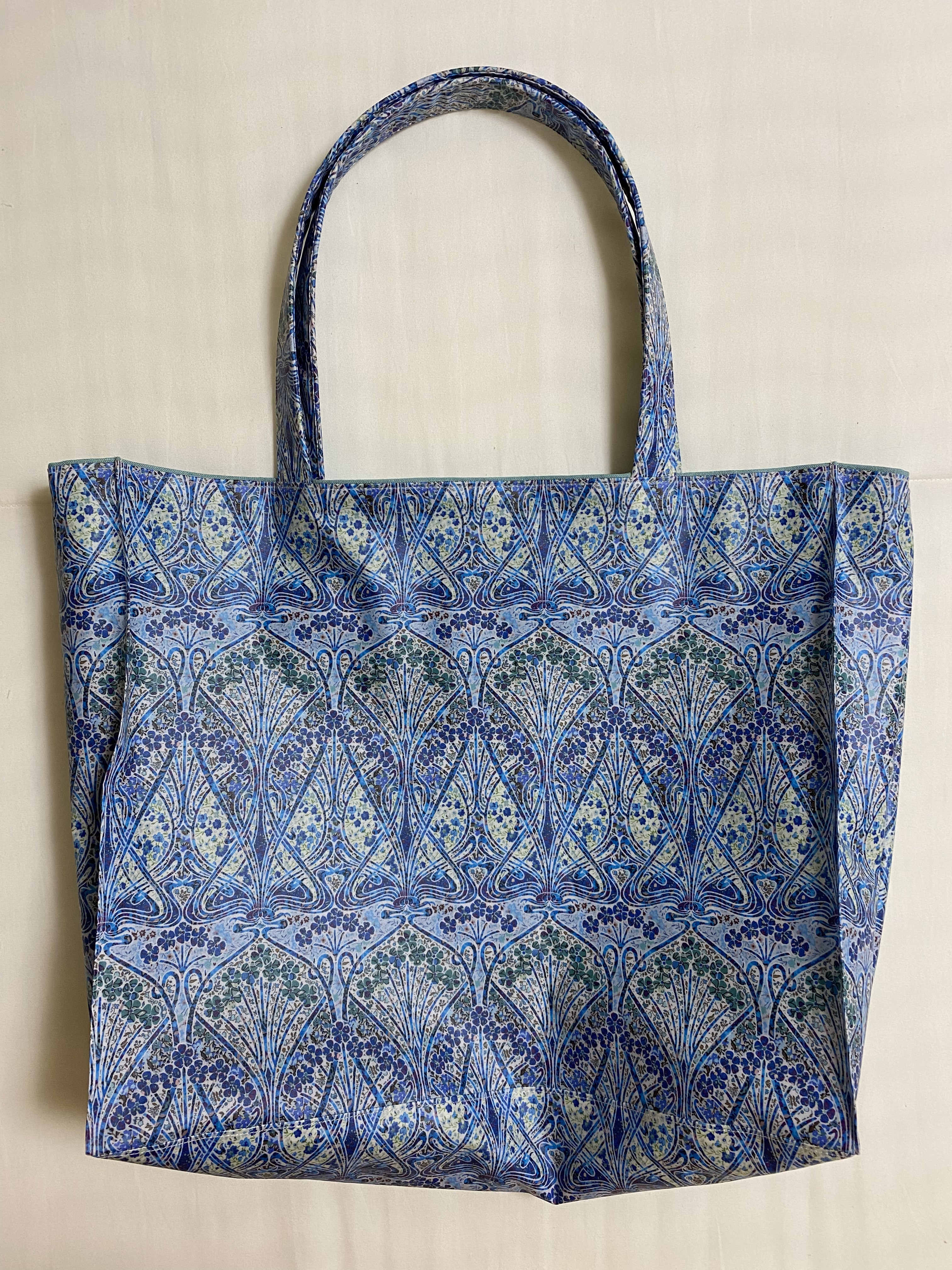 マチ付きバッグ*Lサイズ*リバティ*ビニコ*Ianthe Blossom*ブルー*33✖40✖12cm