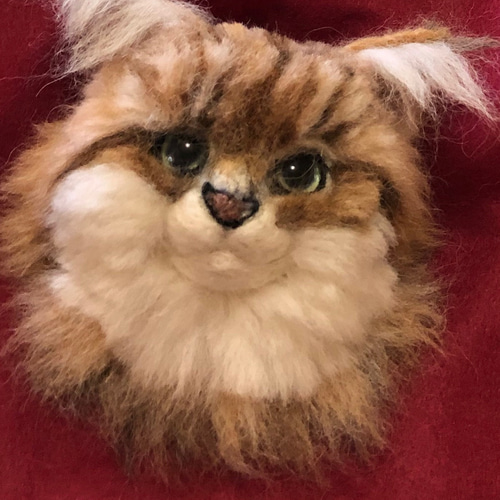 羊毛フェルト 猫 オーダー 壁掛け ブローチ 羊毛フェルト ダイヤ