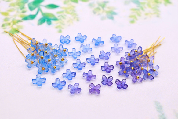変色素材★7mmミニお花のガラスビーズ  ブルー→バイオレット 12枚目の画像