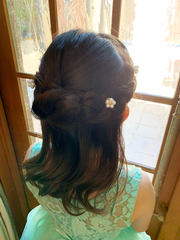 パールのお花の髪飾り　ヘッドドレス　ヘアピン　4つセット 4枚目の画像