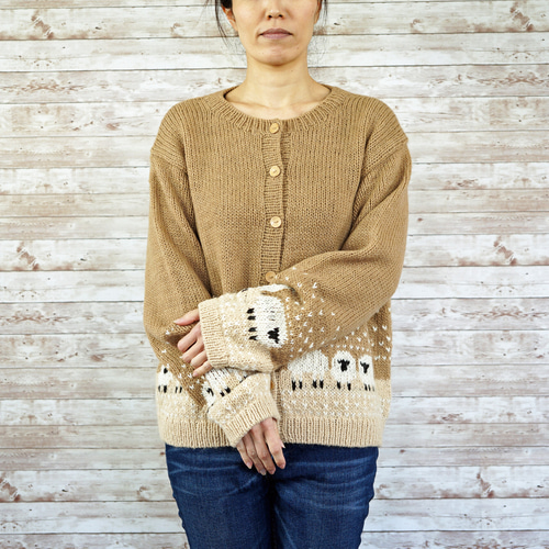 完売】アルパカウール・ヒツジ柄編み込み・カーディガン（N