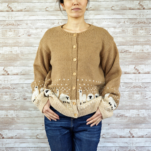 完売】アルパカウール・ヒツジ柄編み込み・カーディガン(N 完売】アルパカウール・ヒツジ柄編み込み・カーディガン(N