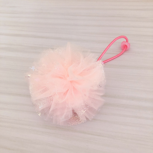 600円～☆ハンドメイド☆チュール☆ポンポン☆ヘアゴム 2個入り ヘアゴム チュール ポンポン パステル スター ラメ バイ