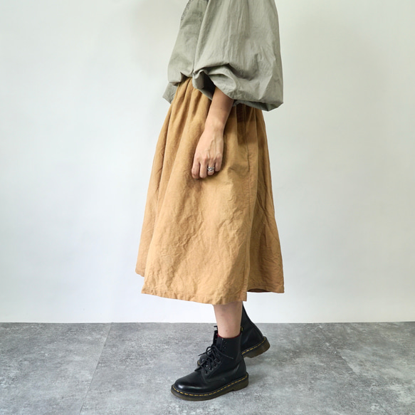 縮褶半身裙/棕色/mikawa Textile 第8張的照片