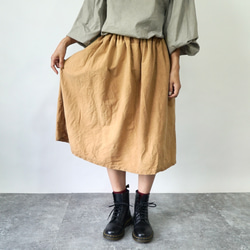 縮褶半身裙/棕色/mikawa Textile 第7張的照片