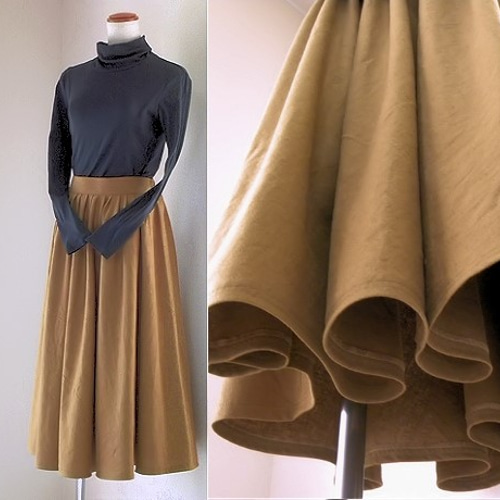 80cm丈]Xラインシルエットが優美△▽コットンリネンのフレアギャザー  