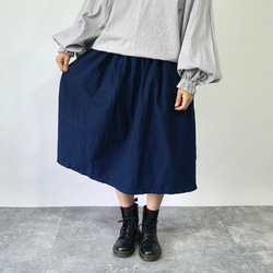 縮褶半身裙/海軍藍/mikawa Textile 第1張的照片