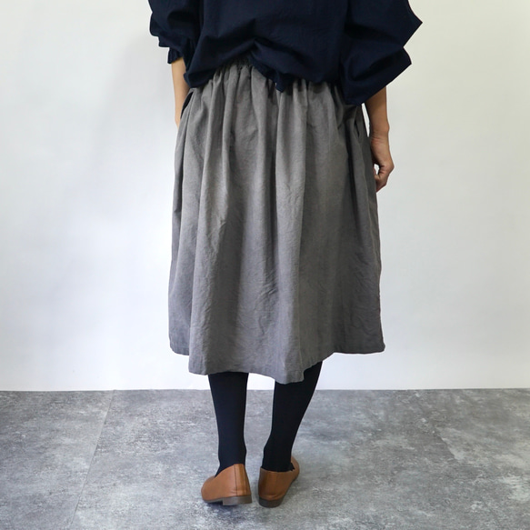 縮褶半身裙/灰色/mikawa Textile 第3張的照片