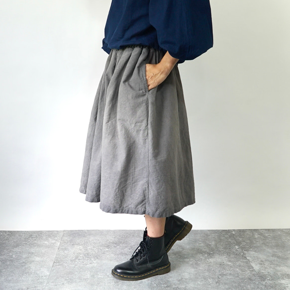 縮褶半身裙/灰色/mikawa Textile 第8張的照片