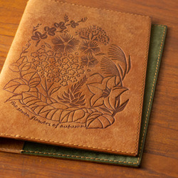 【秋季限定】手帳・ノートカバー　コニャック×オリーブグリーン-秋の七草-（Ａ６／Ｂ６／Ａ５） 5枚目の画像