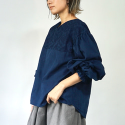 【福袋】刺繡上衣燈籠袖/藏青色+縮褶裙/灰色 第6張的照片