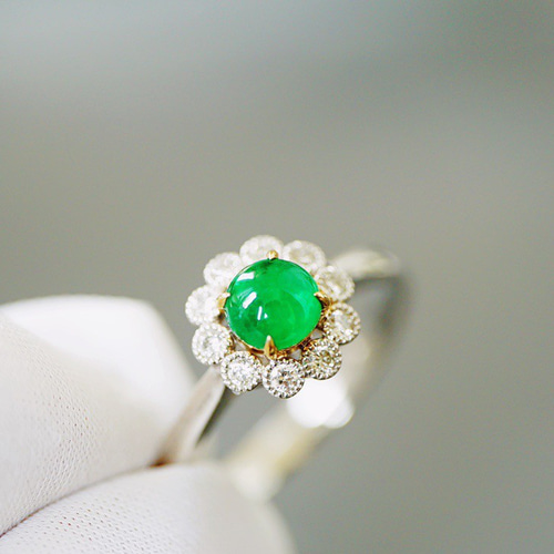 天然エメラルドダイヤモンドフラワーk18 リング指輪