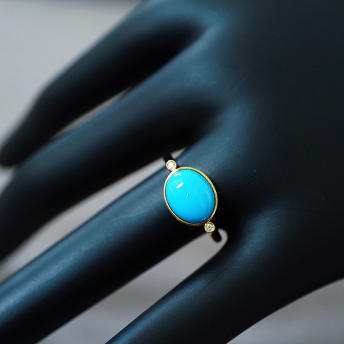 受注制作「眠り姫」リング K18ゴールド 天然ターコイズ 成功・繁栄