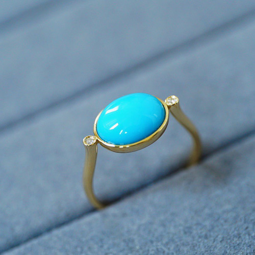 受注制作「眠り姫」リング K18ゴールド 天然ターコイズ 成功・繁栄