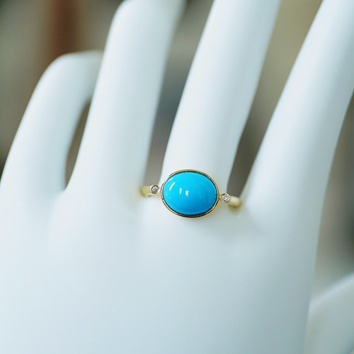 受注制作「眠り姫」リング K18ゴールド 天然ターコイズ 成功・繁栄