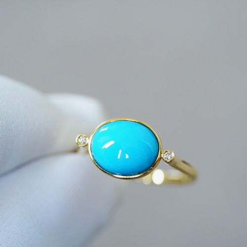 受注制作「眠り姫」リング K18ゴールド 天然ターコイズ 成功・繁栄