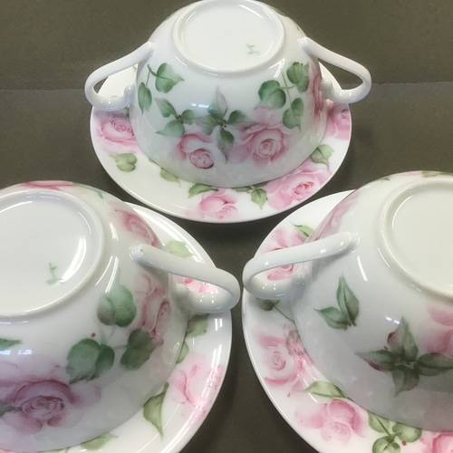 ウェッジウッド コロンビア　パウダー　ピンク　スープカップ＆ソーサー　3客 ウェッジウッド コロンビア パウダー ピンク スープカップ＆ソーサー 3