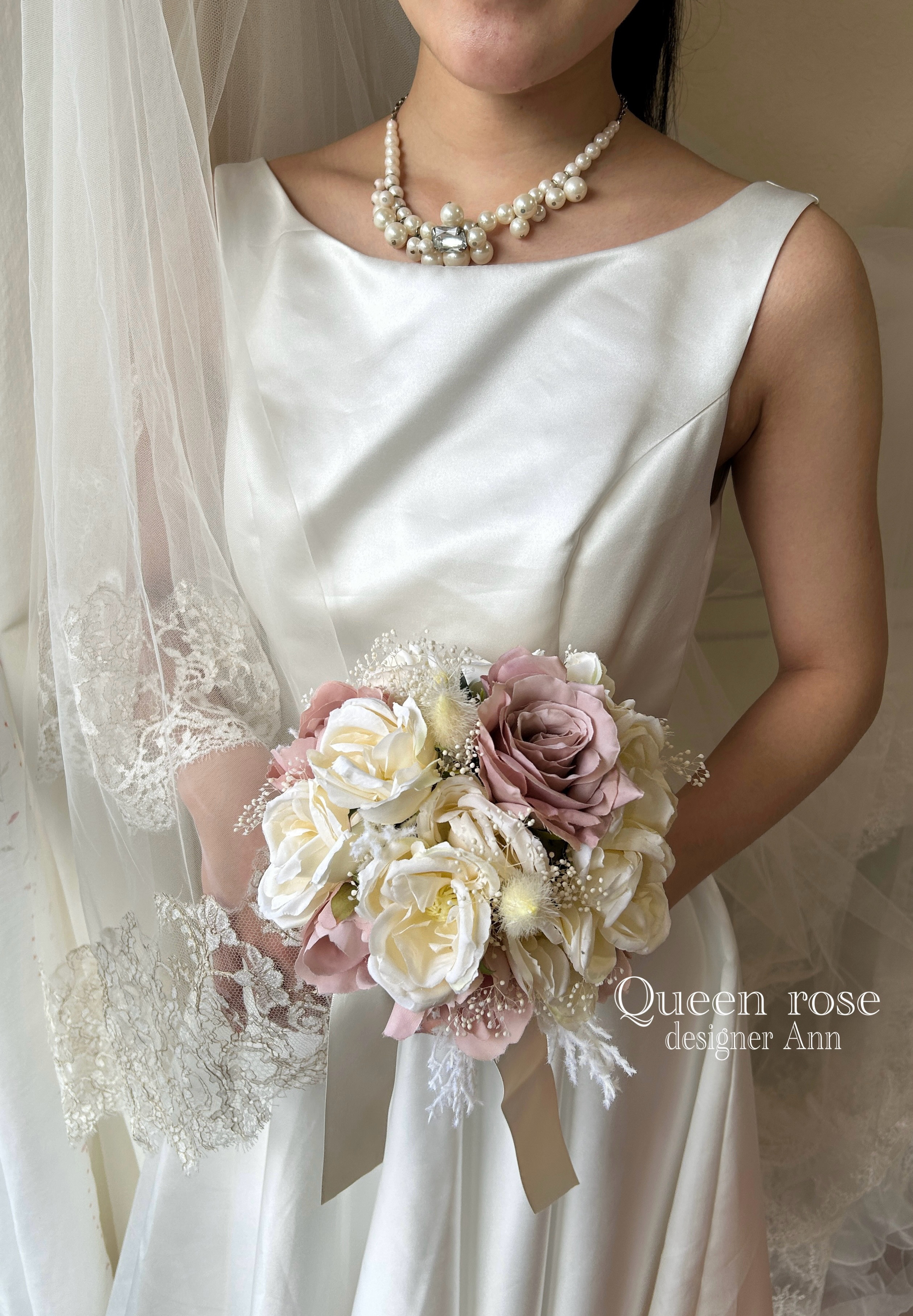 Queen rose くすみピンクミルフィーユローズ&オールドローズ&ピオニー　モーブピンク　3点セット