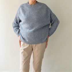 秋冬　手編み　ドロップショルダーセーター「Machinami sweater」ーTopaz（トパーズ） 3枚目の画像