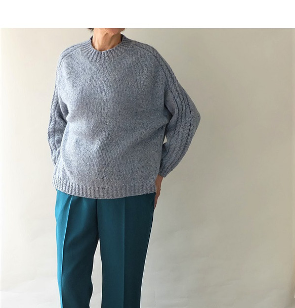 秋冬　手編み　ドロップショルダーセーター「Machinami sweater」ーTopaz（トパーズ） 2枚目の画像