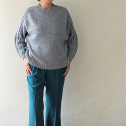 秋冬　手編み　ドロップショルダーセーター「Machinami sweater」ーTopaz（トパーズ） 6枚目の画像