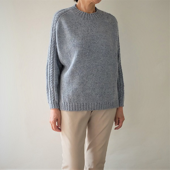 秋冬　手編み　ドロップショルダーセーター「Machinami sweater」ーTopaz（トパーズ） 4枚目の画像