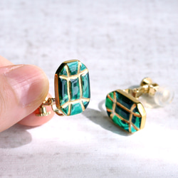 寶石玻璃耳環~綠色方形~ 第5張的照片