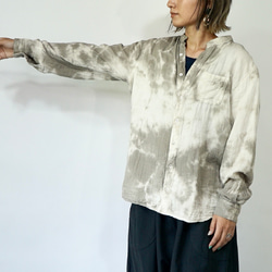 バンドカラーガーゼシャツ/カーキまだら/知多木綿 5枚目の画像