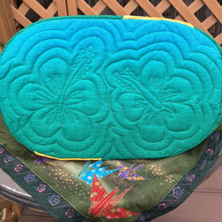 ハワイアンキルト　ハイビスカスの大きめトートバッグ　ブルーグラデーション受注製作 8枚目の画像