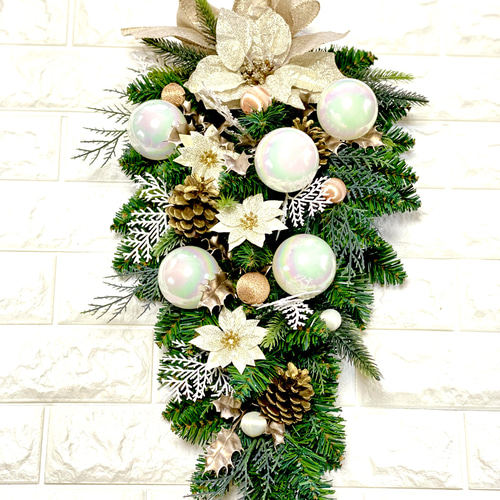 ゴールドクリスマスリース 60cm アーティフィシャルフラワー