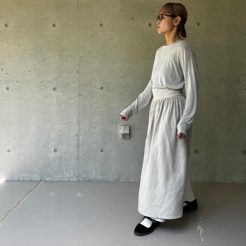 細紐ギャザーエプロン|綿麻・ハーフリネン・カフェエプロン