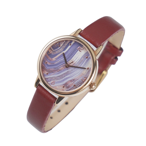 瑪瑙紋路手錶 玫瑰金錶殼啡色錶帶 女裝手錶 全球免運 第2張的照片