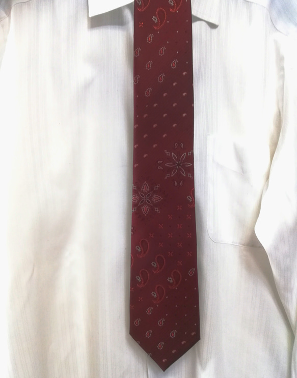 ボルドーのランダムペイズリーネクタイ　Random paisley tie -0042 8枚目の画像