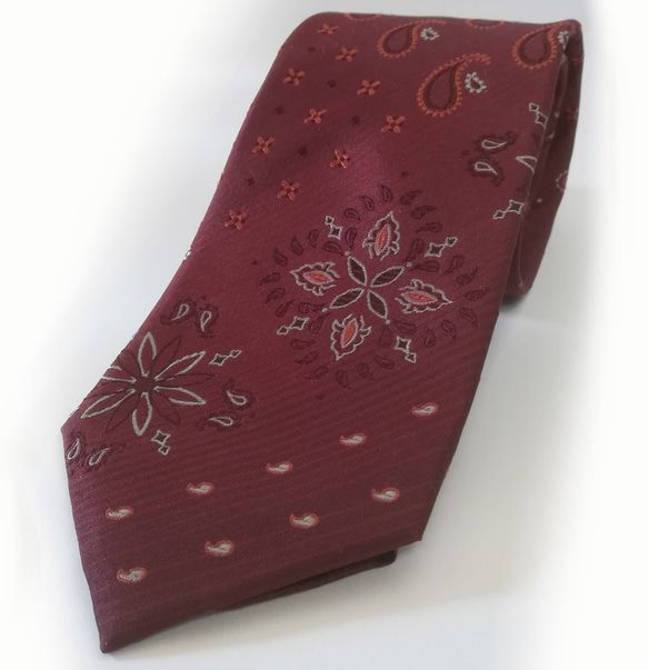 ボルドーのランダムペイズリーネクタイ　Random paisley tie -0042 3枚目の画像