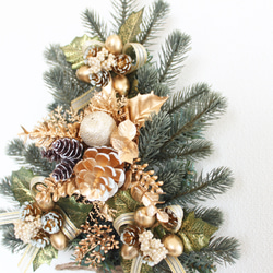 壁に掛けるクリスマスツリー（ミニタイプ ゴールド系）「送料無料」リースタイプ 5枚目の画像