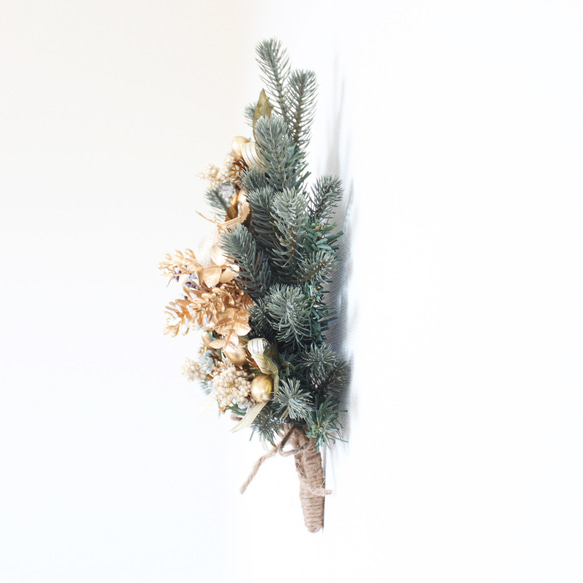 壁に掛けるクリスマスツリー（ミニタイプ ゴールド系）「送料無料」リースタイプ 7枚目の画像