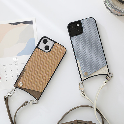 iPhone ケース ヘリンボーン 本革 スマホショルダー