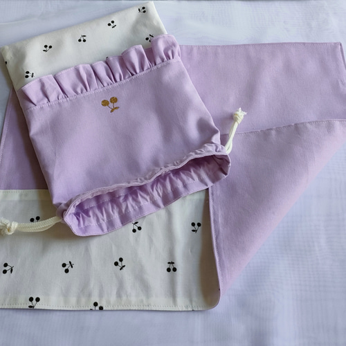 むらさき様　確認用　さくらんぼ　グレー　ランチョンマット　給食袋 むらさき様確認用さくらんぼグレーランチョンマット給食袋