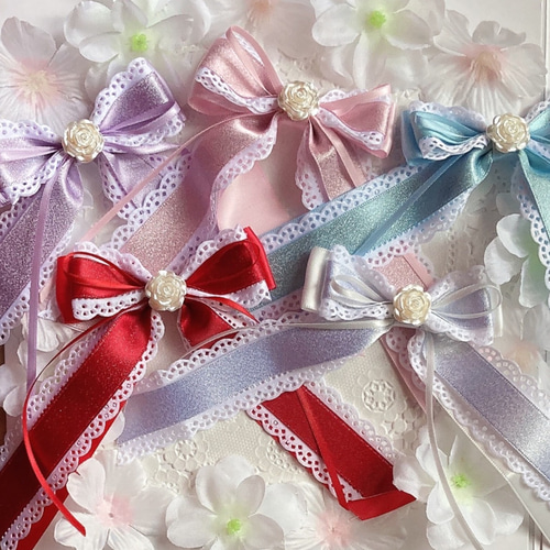 再販×3♡2個 セット ☆ 繰り返し使える！薔薇 パール と サテン レース  