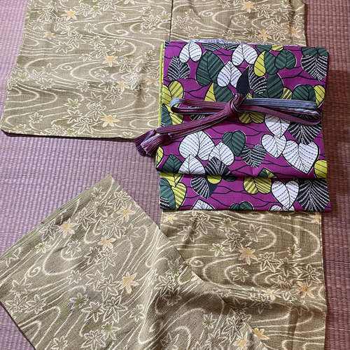 Sale❣️パープルリーフの京袋帯(開き名古屋帯) 着物とのセット 